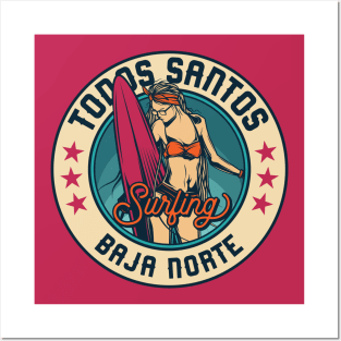 Vintage Surfing Badge for Todos Santos, Mexico Posters and Art